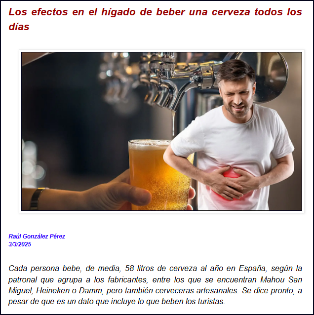 Si tomas una cerveza diaria el h&iacute;gado puede resentirse y matarte