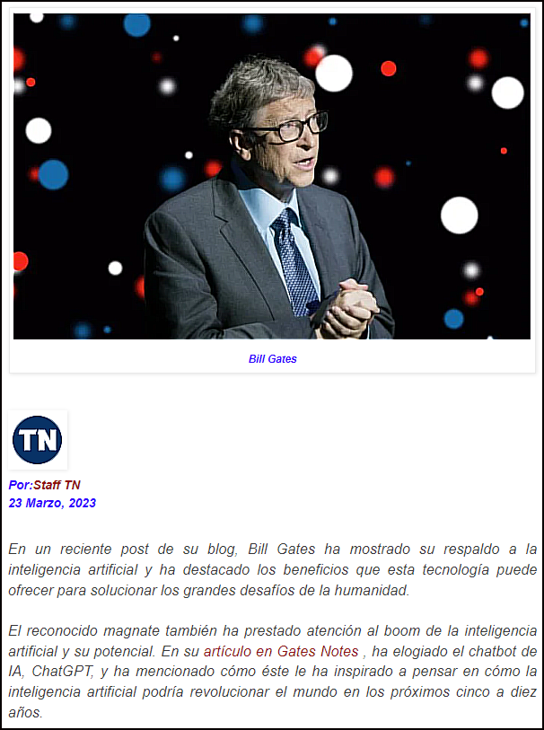  La IA (Inteligencia Artificial), ya est&aacute; aqu&iacute; y de ella y de sus bondades nos habla Bill Gates