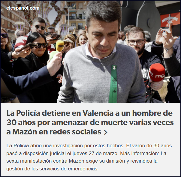 Detienen a un joven de 30 a&ntilde;os por amenazar de muerte al Presidente Generalitat Valenciana en RRSS