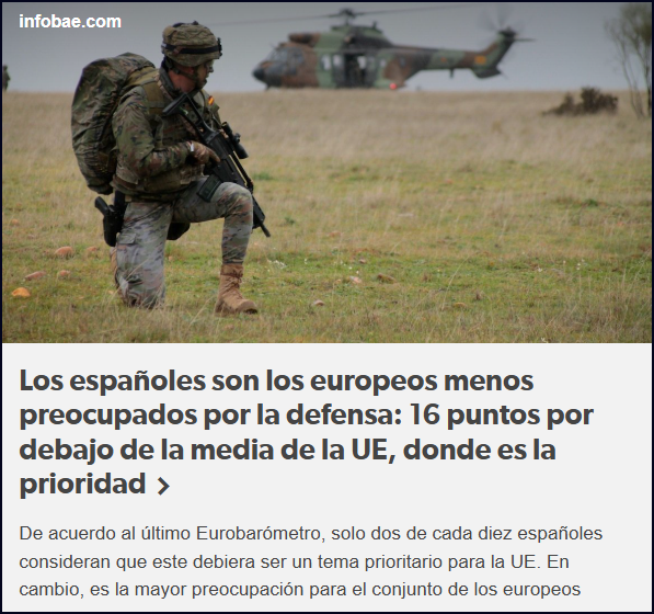 Los europeos menos preocupados por la llamada Defensa del territorio son los espa&ntilde;oles