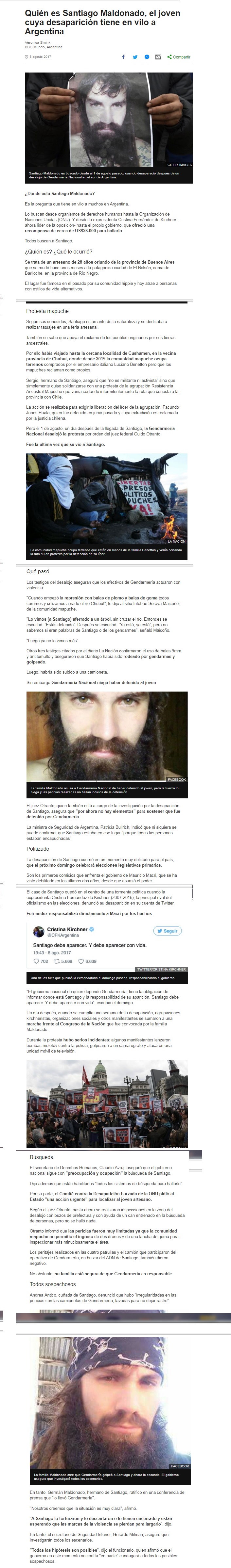 Qui&eacute;n es Santiago Maldonado, el joven cuya desaparici&oacute;n tiene en vilo a Argentina
