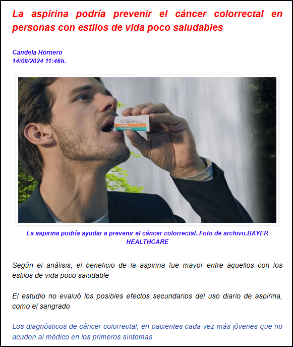  La aspirina y su posible faceta preventiva del c&aacute;ncer colorrectal