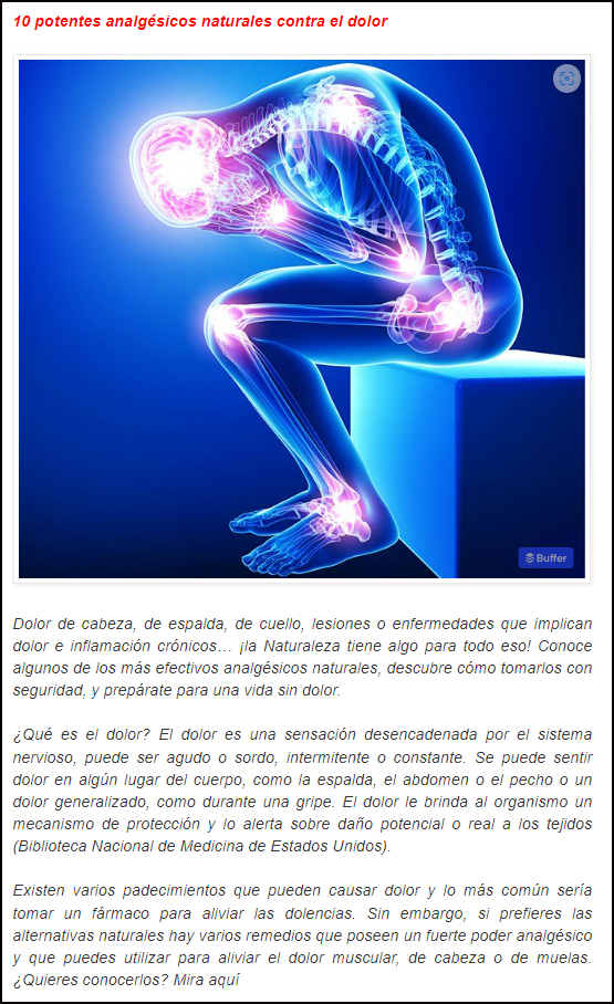 Si no quieres tomar pastillas utiliza estos diez potentes analg&eacute;sicos naturales contra el dolor
