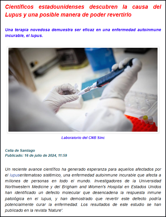 Un gran logro de la investigaci&oacute;n: Puede haberse logrado una terapia que revierta el LUPUS